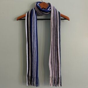 Missoni Made in Italy Blue & Purple Striped Knit Wool Blend Scarf with Fringe
